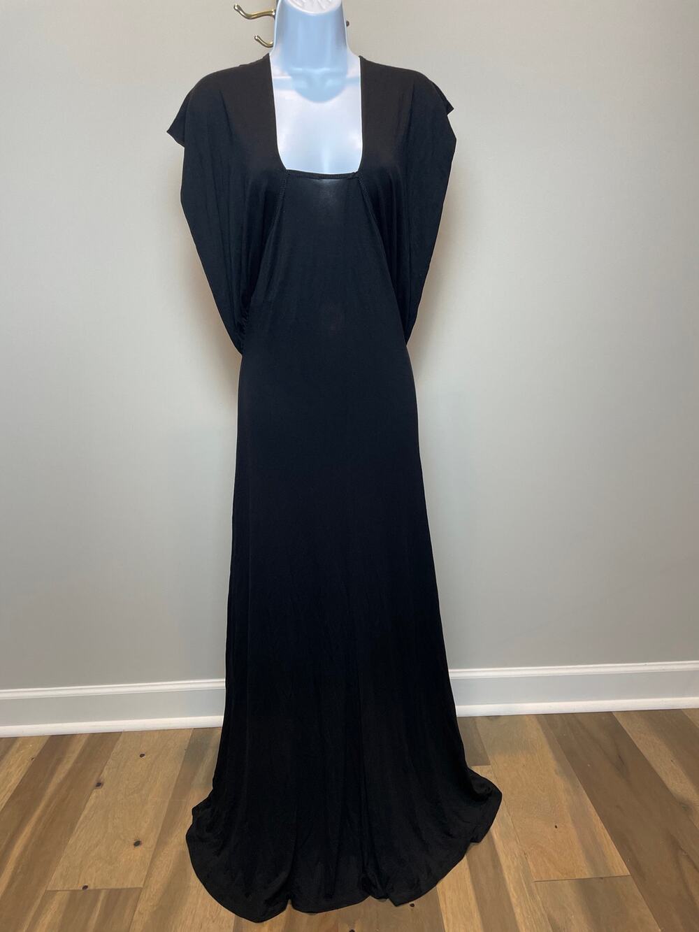 RIHOAS Black Maxi Dress Size L Open Back Square Neck Stretchy New With Tag